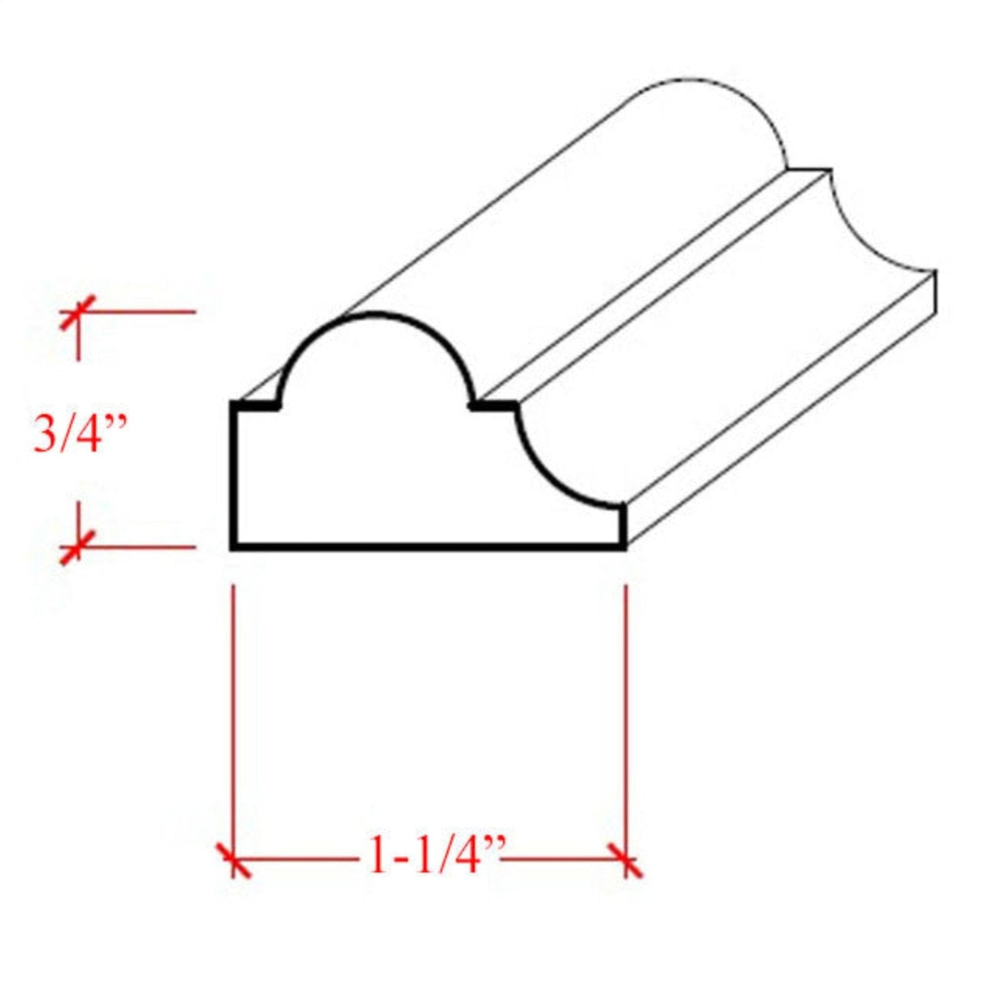 EWPM23 unfinished nose and cove panel molding 1-1/4 inch wide by 3/4 inch thick in various hardwood species