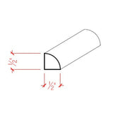 Unfinished quarter round hardwood molding trim 1/2 inch by 1/2 inch in various wood types