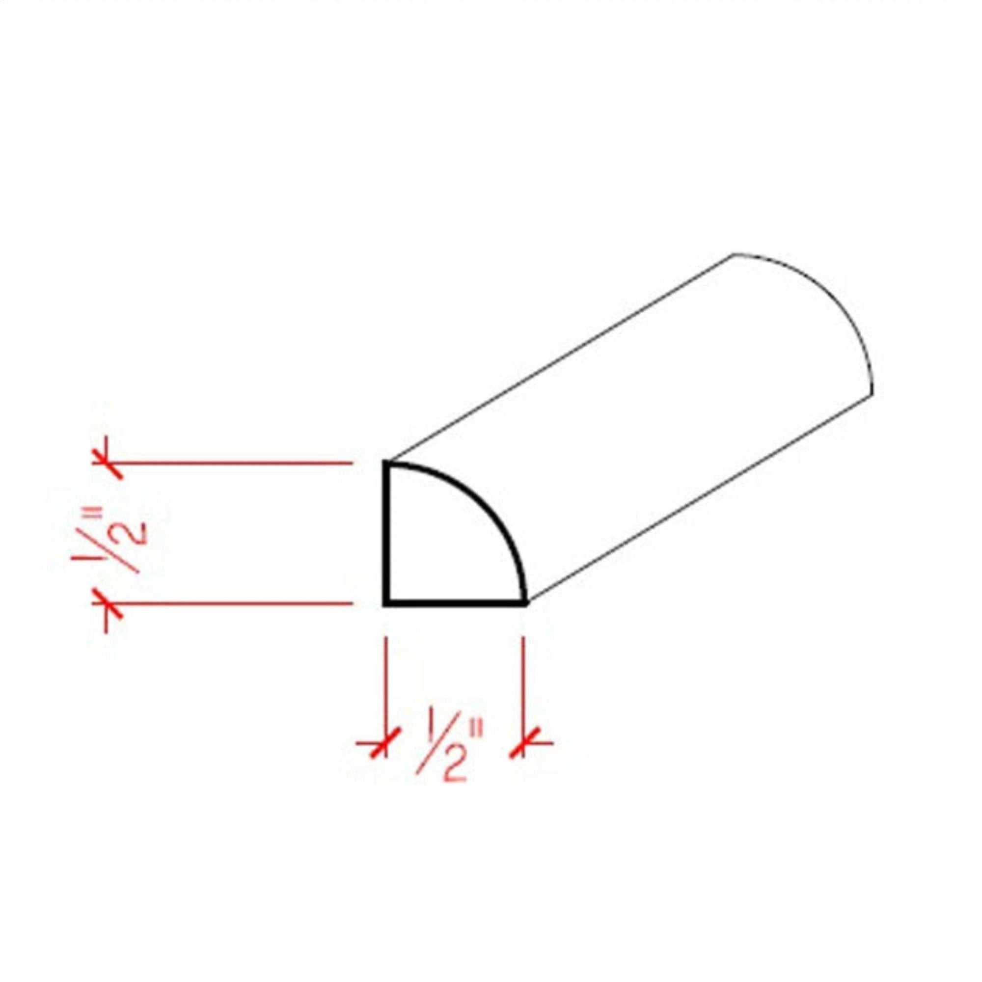 Unfinished quarter round hardwood molding trim 1/2 inch by 1/2 inch in various wood types