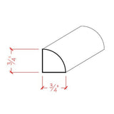 Unfinished 3/4 inch by 3/4 inch quarter round hardwood molding trim in various wood types