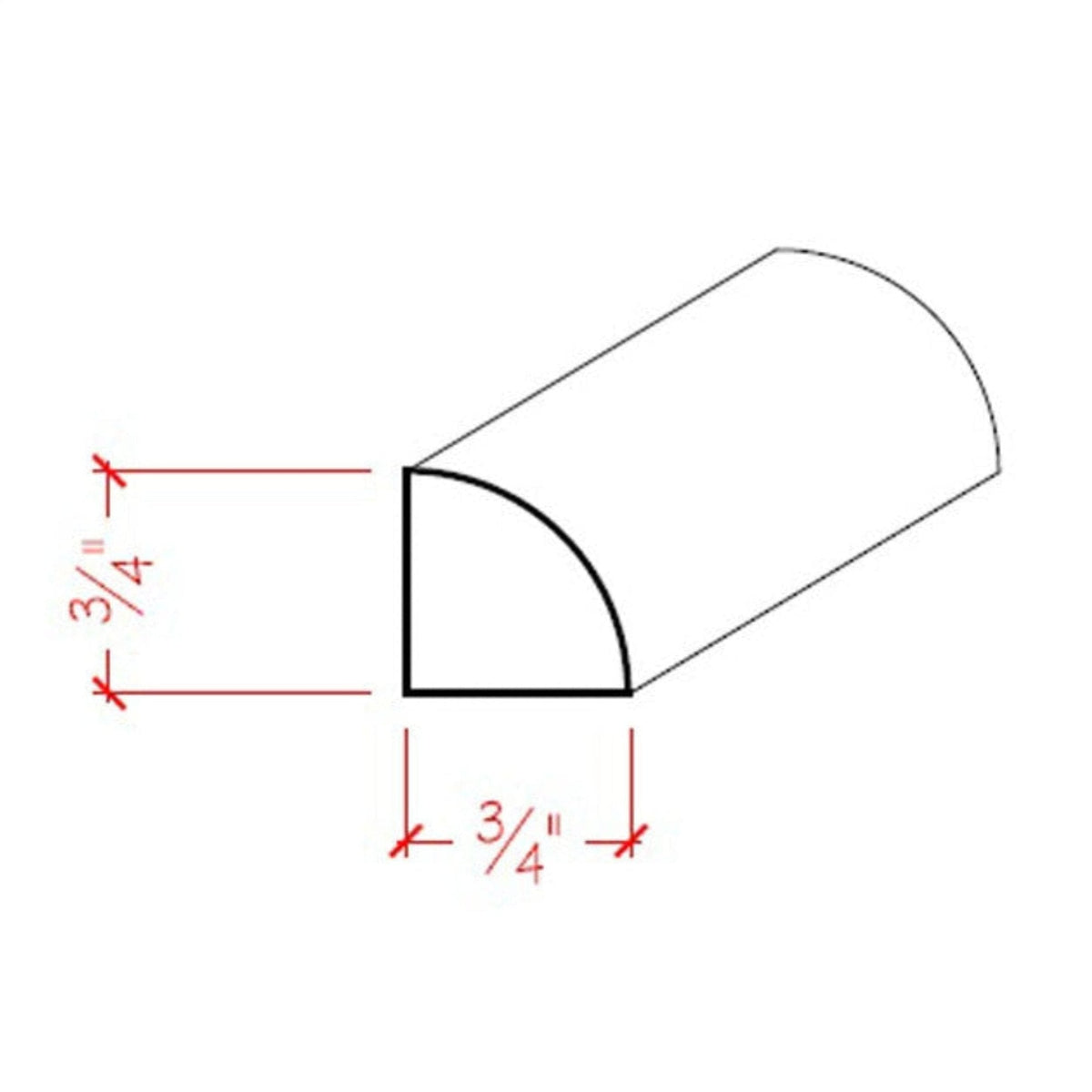 Unfinished 3/4 inch by 3/4 inch quarter round hardwood molding trim in various wood types