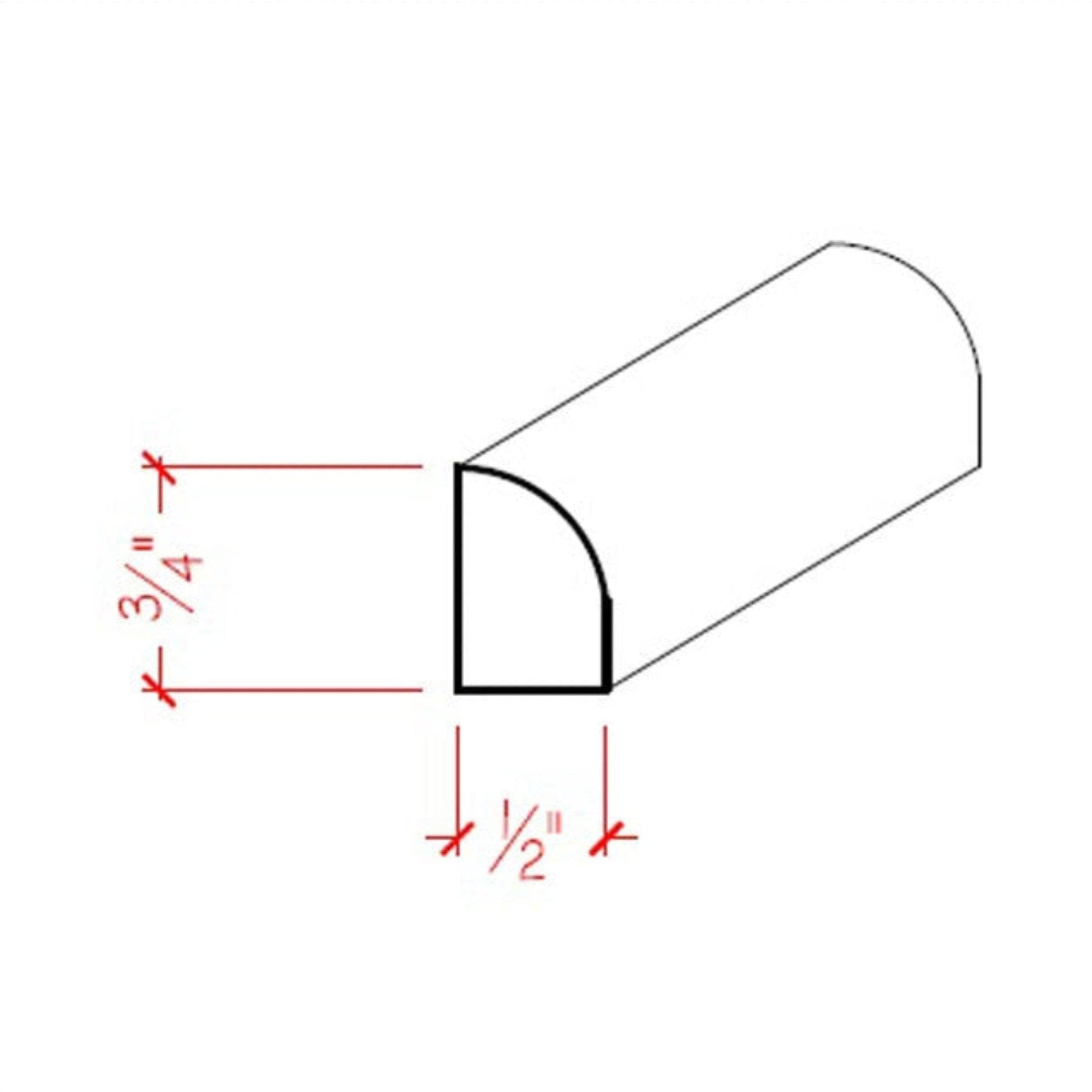 Unfinished quarter round hardwood molding trim 1/2 inch by 3/4 inch