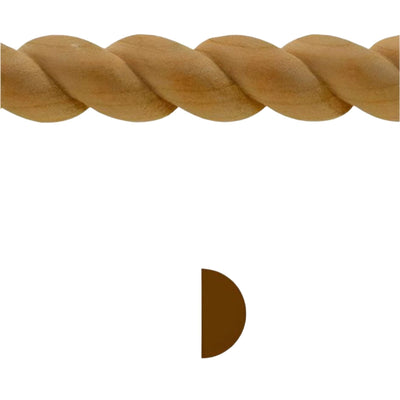 Unfinished solid hardwood rope molding 3/4 inch high by 3/8 inch thick