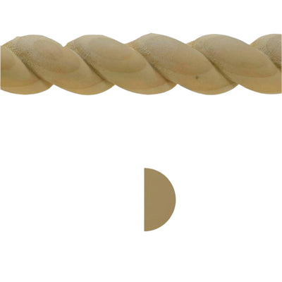 Unfinished solid hardwood rope molding 3/4 inch high by 3/8 inch thick