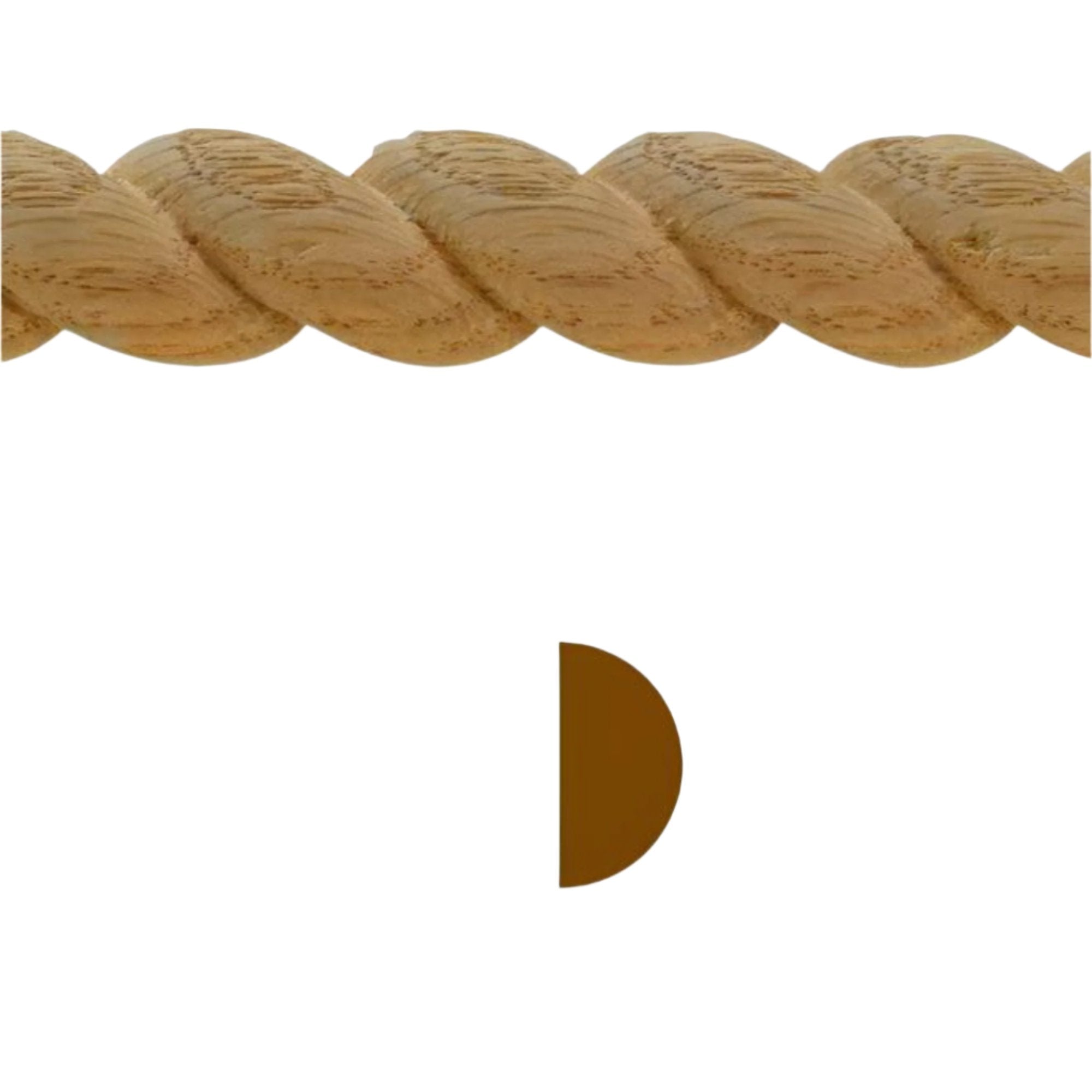 Unfinished solid hardwood rope molding 3/4 inch high by 3/8 inch thick