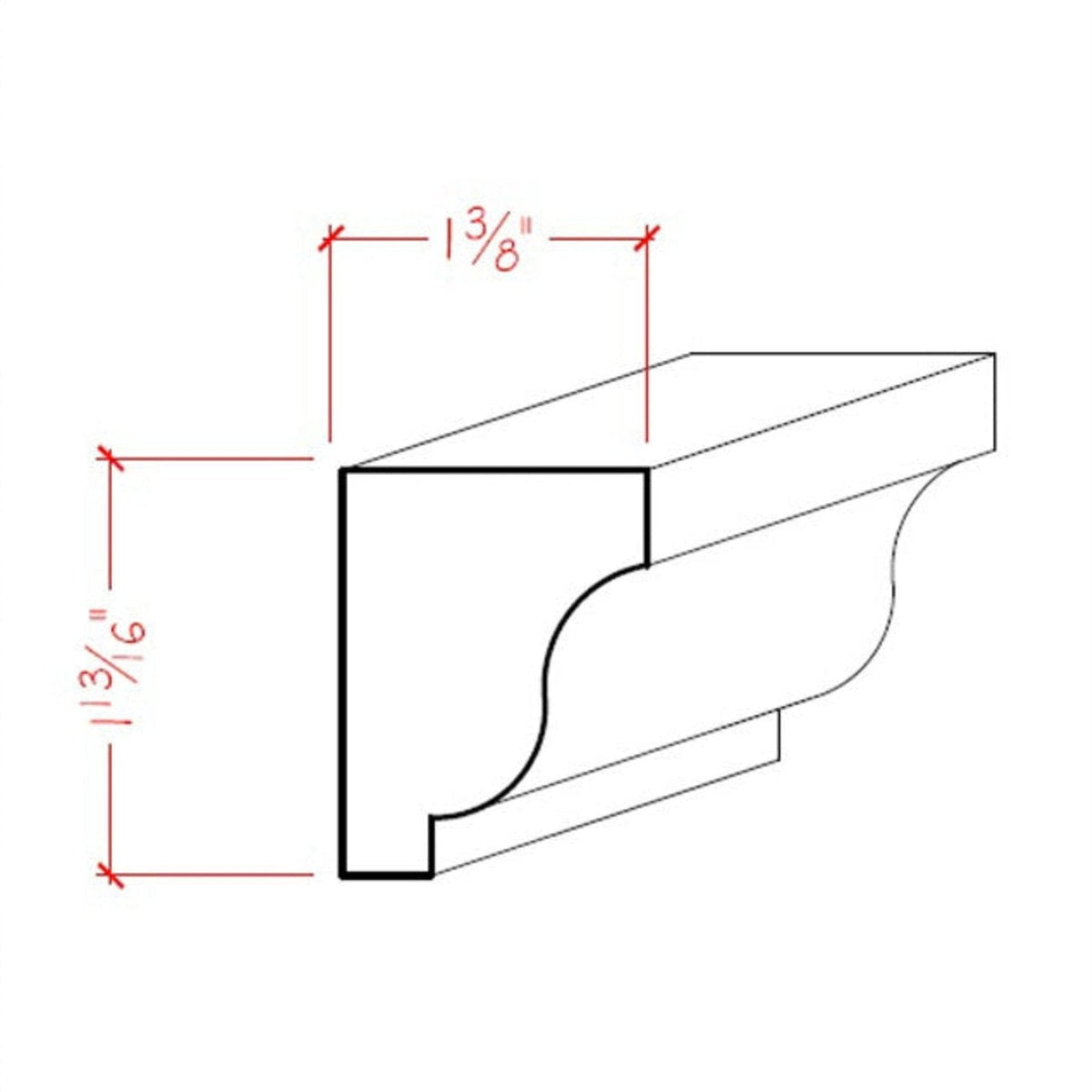 EWSC15 Solid Crown Moulding 1-3/4 inch high by 1-3/8 inch deep unfinished poplar wood