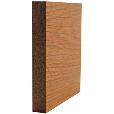 Unfinished square stock hardwood trim 5-1/4 inches wide by 3/4 inch thick in various wood types