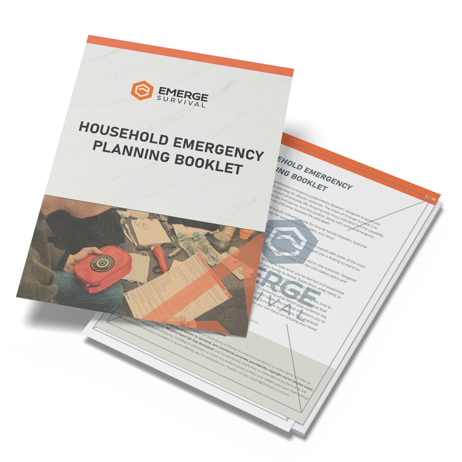 Emerge Survival Household Emergency Planning Sheets laid out with text and spaces to fill in vital emergency information