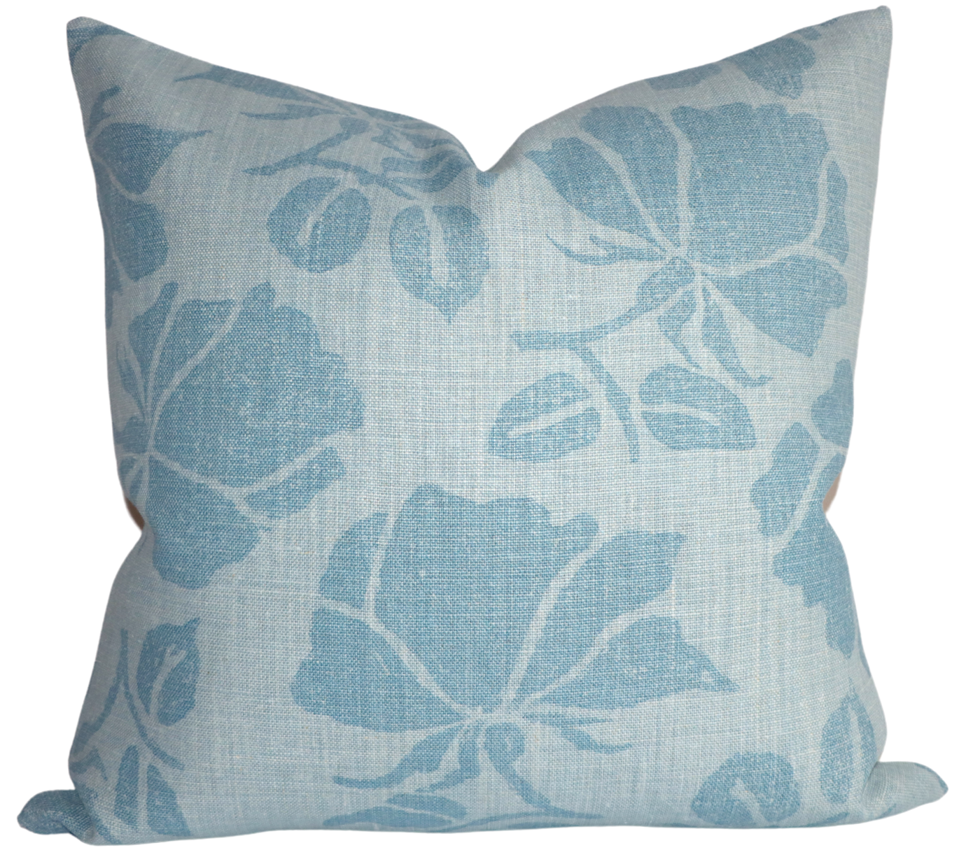 Emilia Pillow Cover in Blue front print and ivory linen back