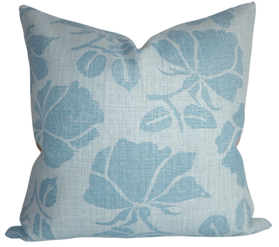Emilia Pillow Cover in Blue front print and ivory linen back