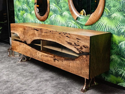 Osso collection resin credenza sideboard with walnut doors and resin accents