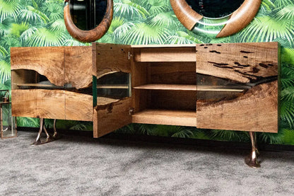 Osso collection resin credenza sideboard with walnut doors and resin accents