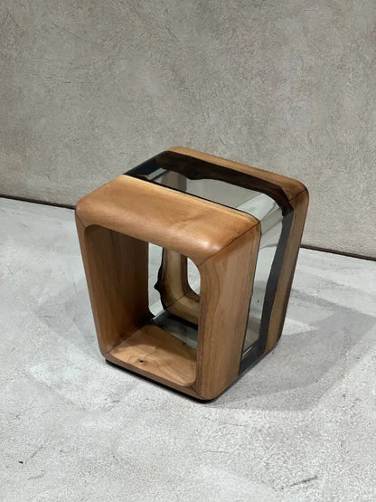 Handcrafted Resin Side Magazine Table Stool made from wood with a modern minimalist design