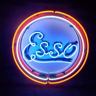 Vintage Style Esso Logo Neon Sign Light with bright neon tubes on an acrylic printed or metal grid backing