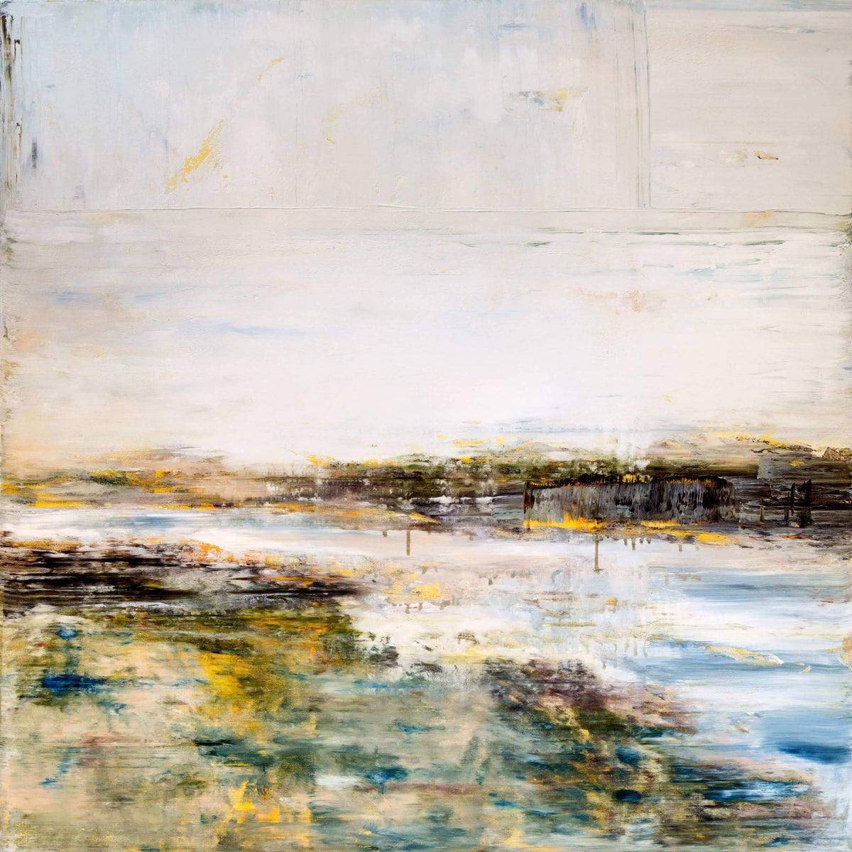 Estuary 48x48 Artist Enhanced Canvas Print showing coastal abstract artwork by John Beard, gallery-wrapped on wood stretcher bars