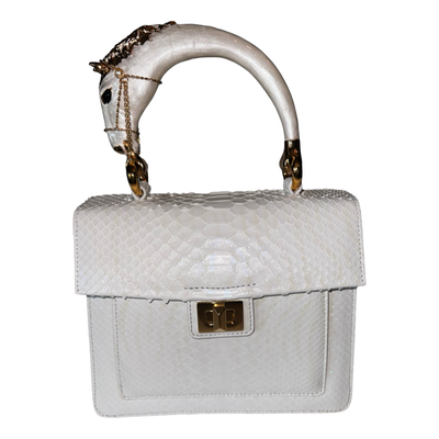 Cosmo Horse Handle Handbag In Iridescent White Python by Allysa Payne Beverly Hills - main product image for Resin Society