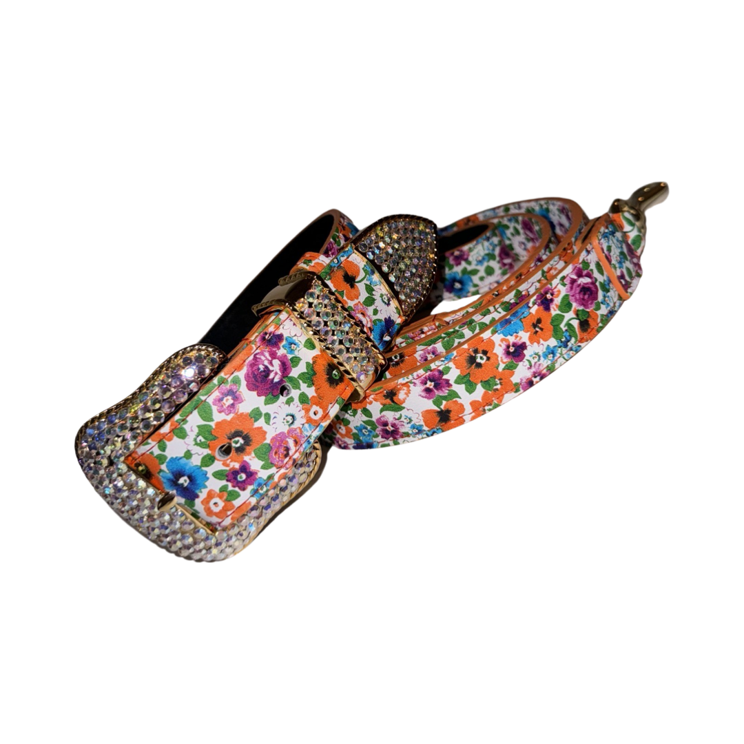 Poppy & Pansy Italian Leather Swarovski Crystal Buckle Collar & Leash Set