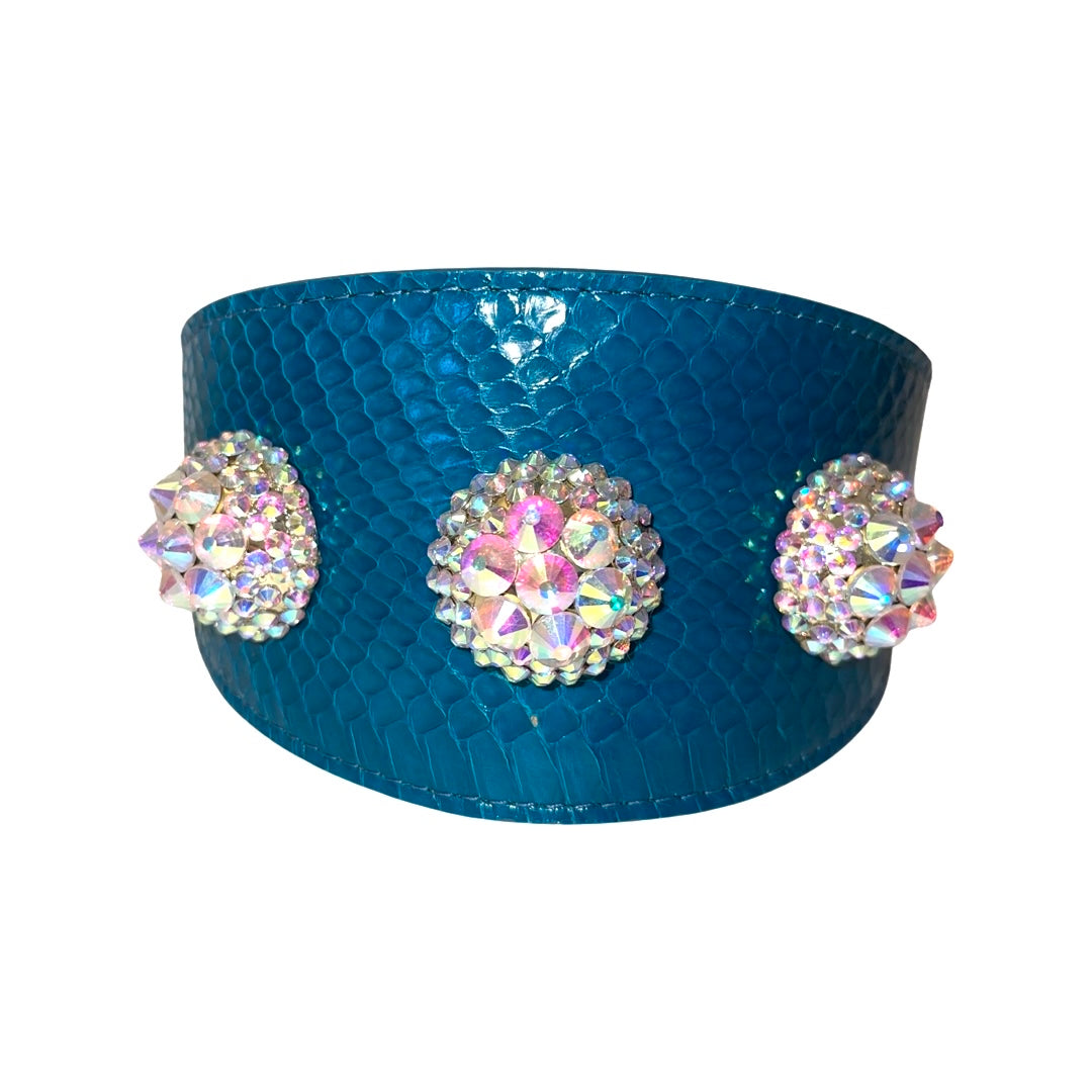 Dark Turquoise Snake with 3 Custom Swarovski Crystal Rivets Collar