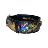 Art Deco style wide black collar with iridescent snake pattern featuring gold, blue, and purple accents and gold-toned hardware, shown on white background.