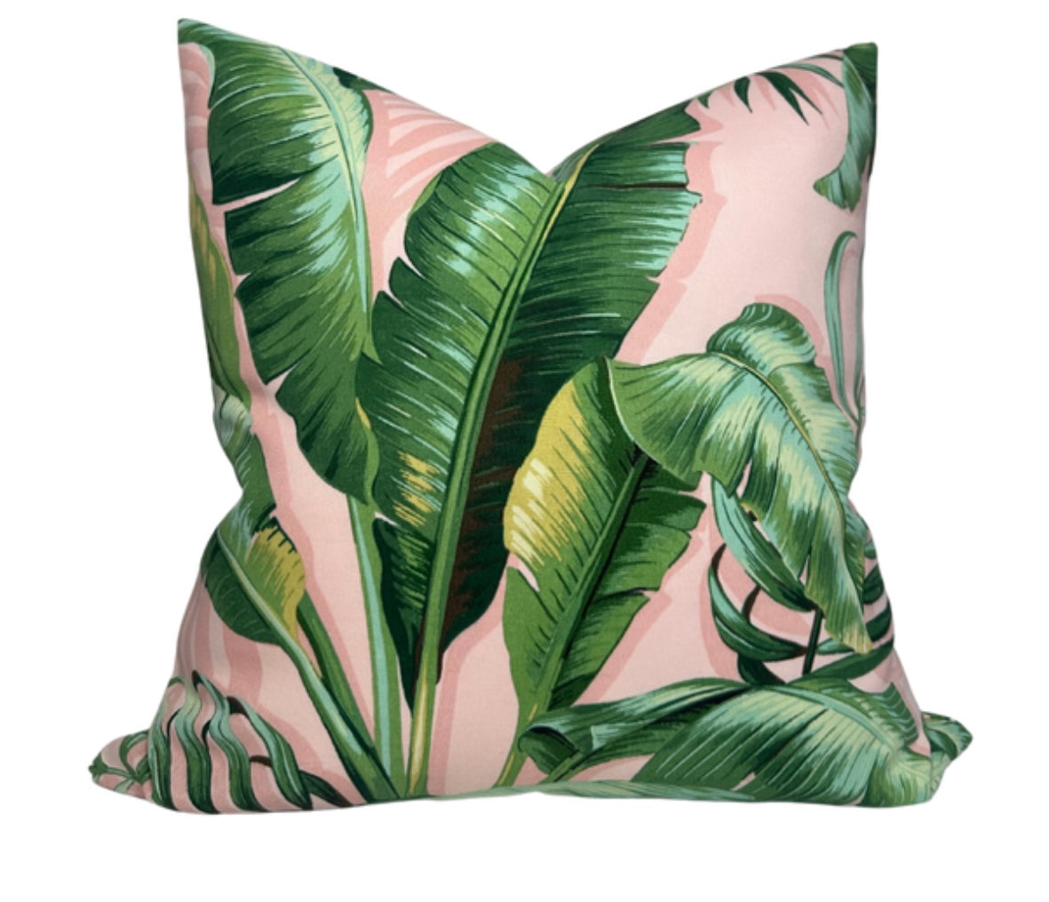 Palm Leaf Pillow Cover in Pink and Green, double-sided pattern
