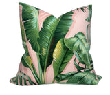 Palm Leaf Pillow Cover in Pink and Green, double-sided pattern