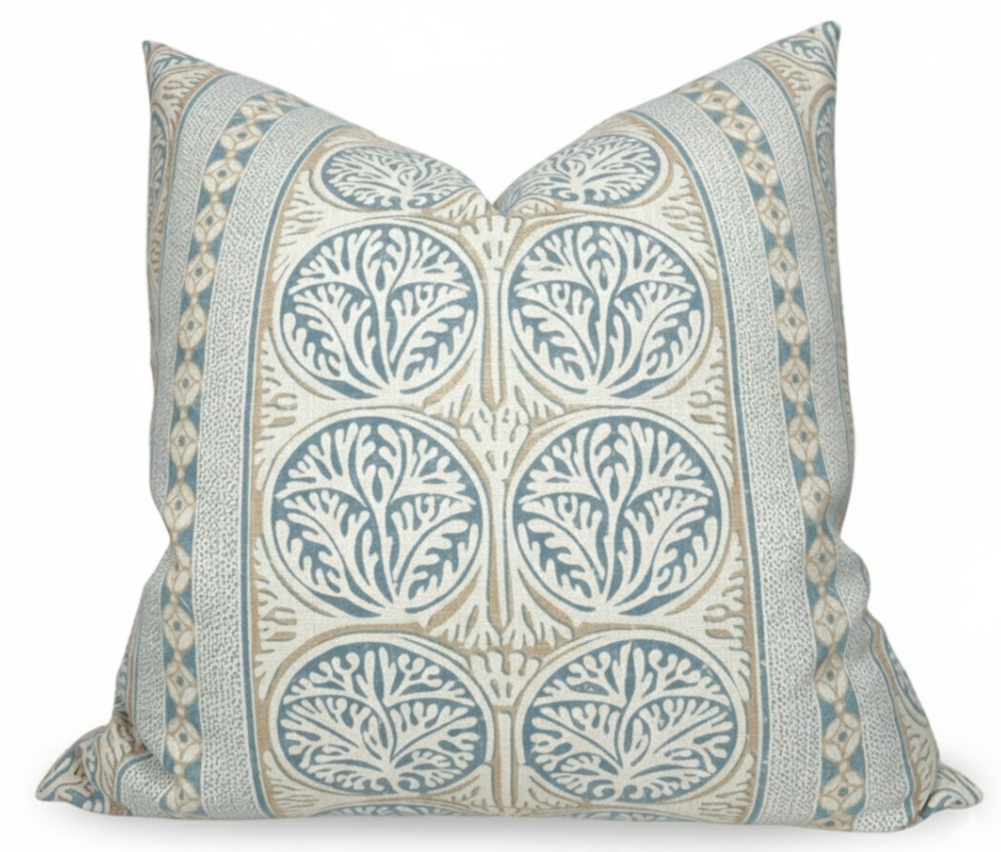 Fair Isle Pillow Cover in Aqua with ivory linen back