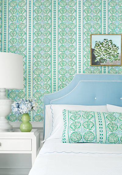 Fair Isle Pillow Cover in Blue and Green, Thibaut Pillows