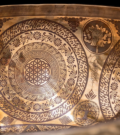 Tibetan Etched Grounding Foot Bowl A1 54Hz 20" FB16274 by Bodhisattva Trading Company - product image 3 for Resin Society