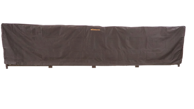 Woodhaven Full Firewood Rack Cover on firewood rack in outdoor setting