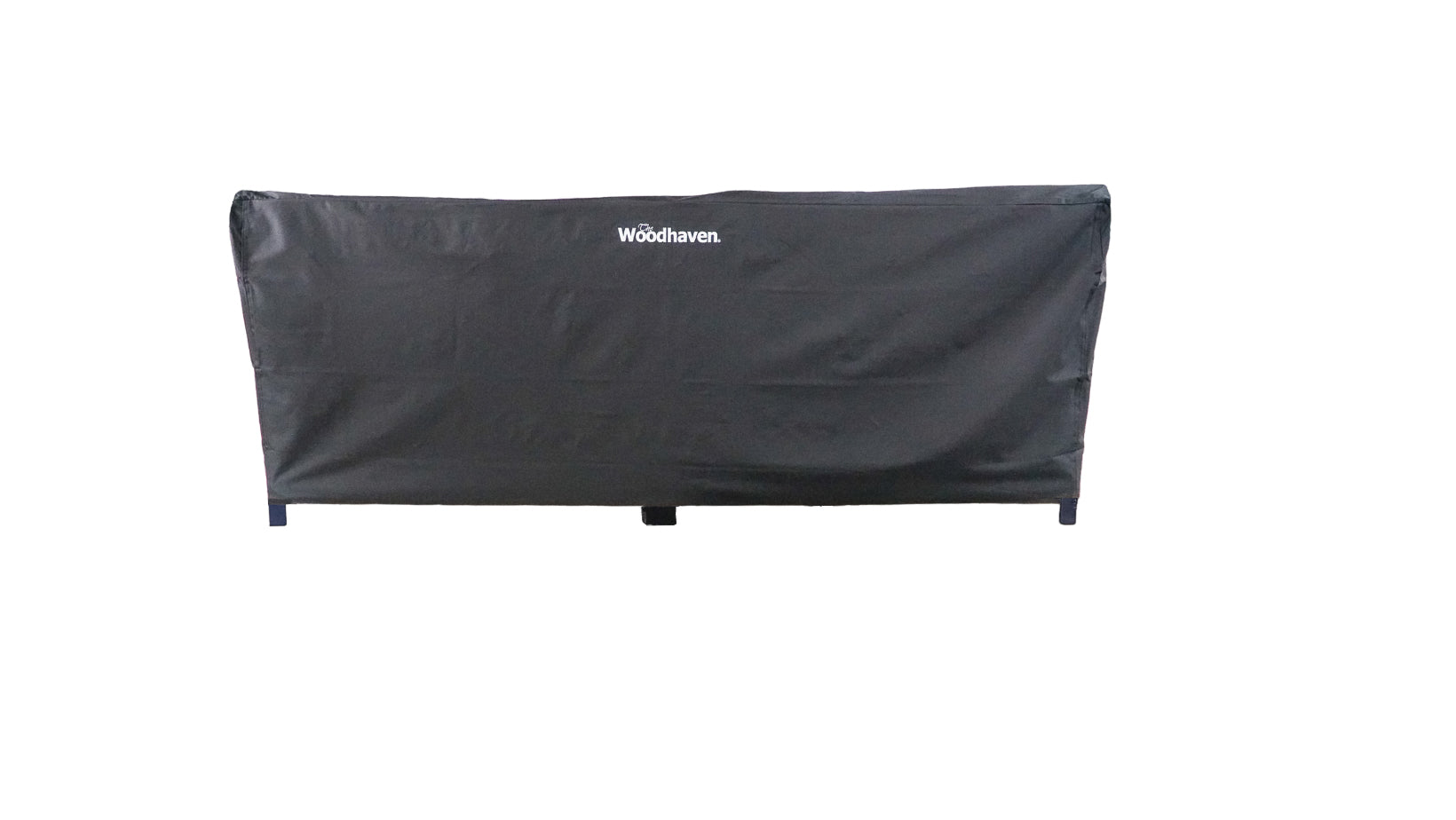 Woodhaven Full Firewood Rack Cover on firewood rack in outdoor setting