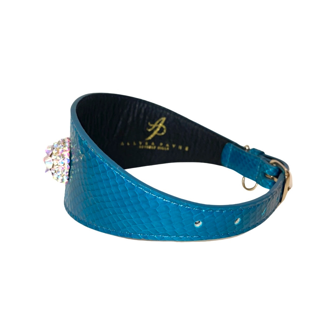 Dark Turquoise Snake with 3 Custom Swarovski Crystal Rivets Collar