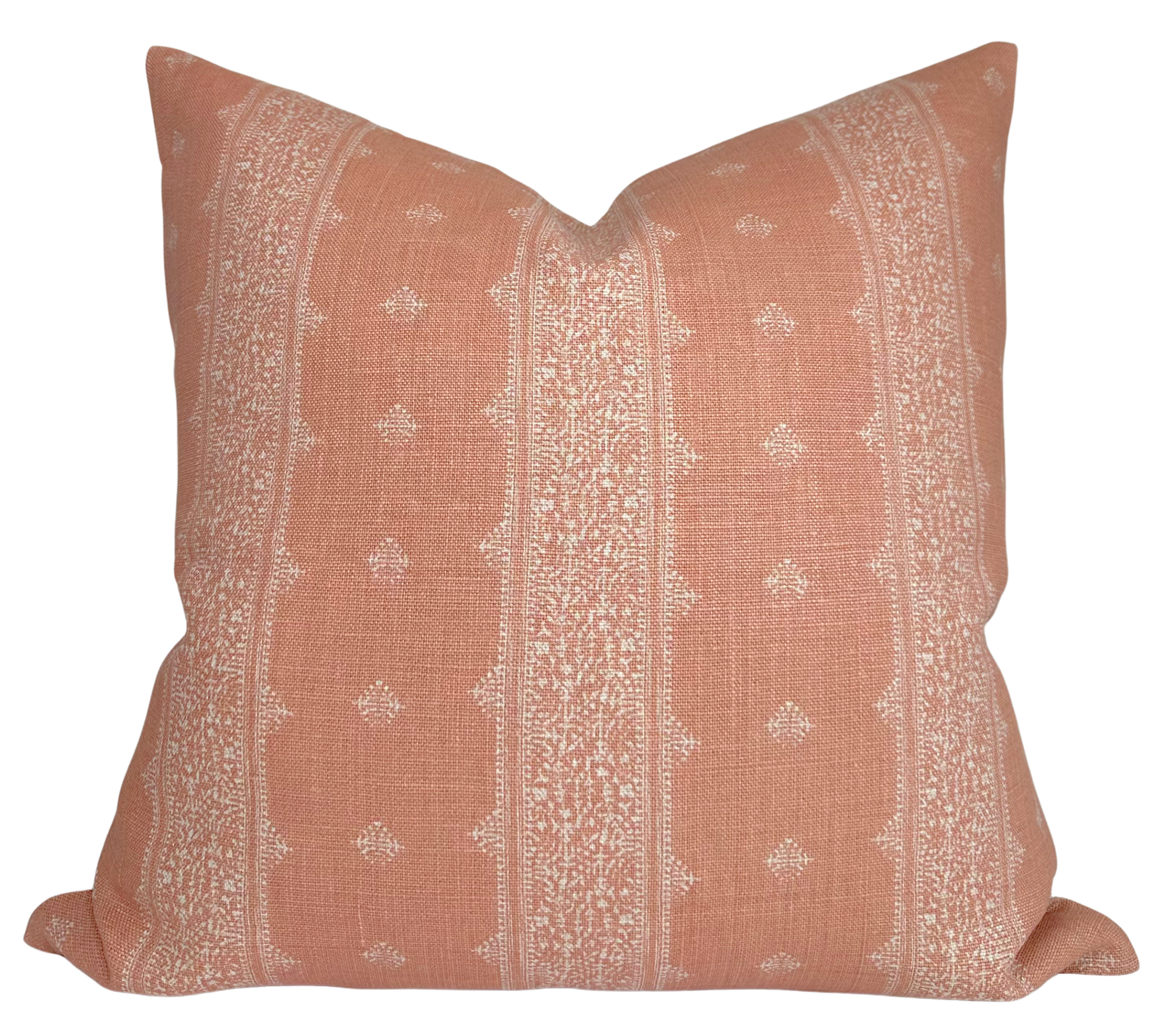 Fez Pillow Cover in Terracotta showing printed front and ivory linen back
