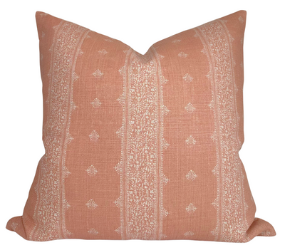 Fez Pillow Cover in Terracotta showing printed front and ivory linen back