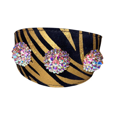 Glam Black & Gold Zebra Italian Leather Collar with Swarovski crystal rivets by Allysa Payne Beverly Hills