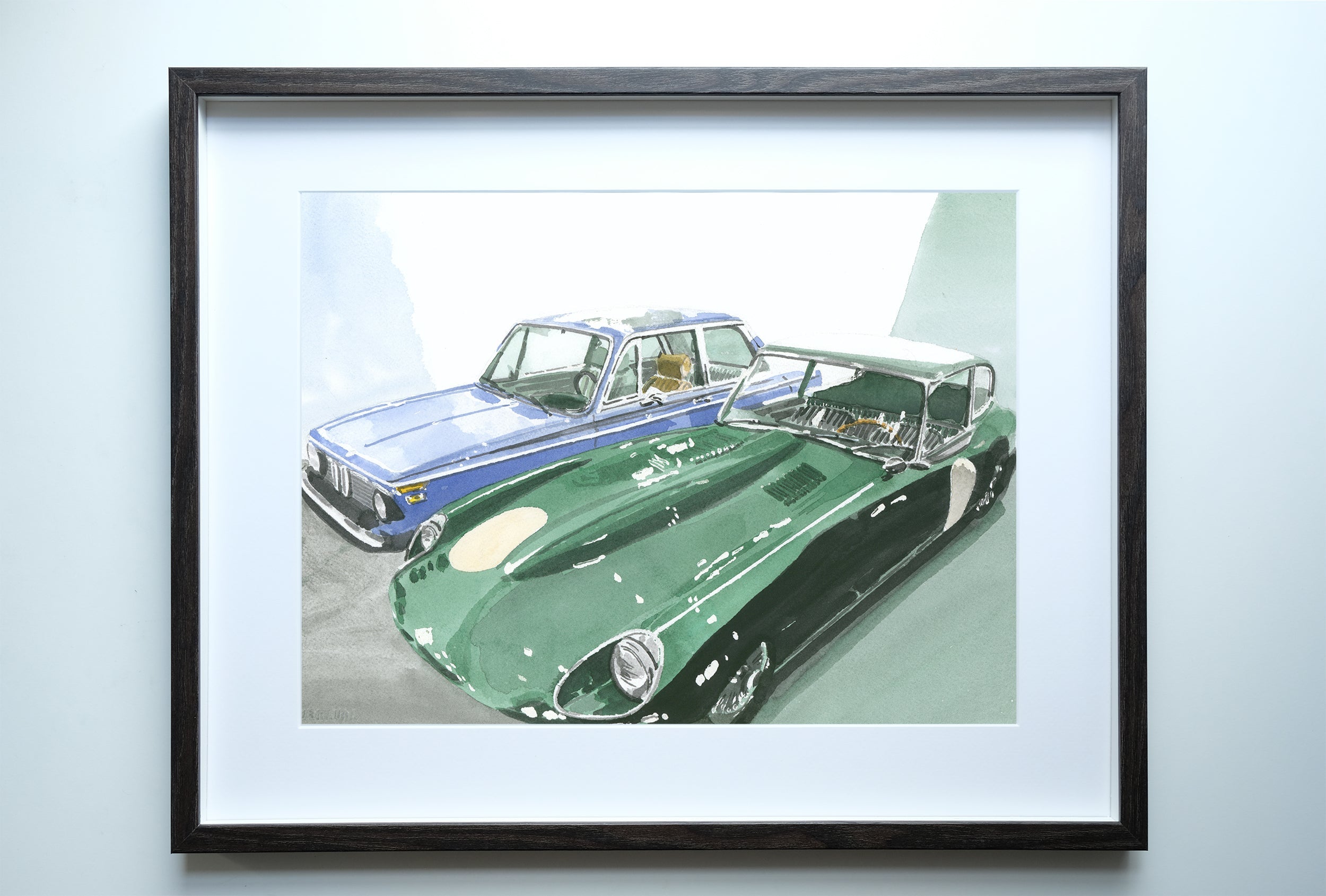 Jaguar E-Type and BMW 2002 Painting, Classic Cars, Watercolor, Print by Art By Francis - product image 2 for Resin Society