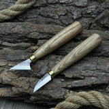 2-Piece Chip Carving Knife Set with hand-forged blades and ash wood handles