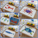 Yellow lobster illustration on a nautical placemat