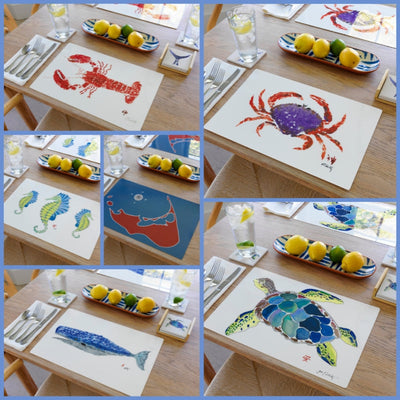 Sea Turtle Placemat with nautical fish design on a dining table