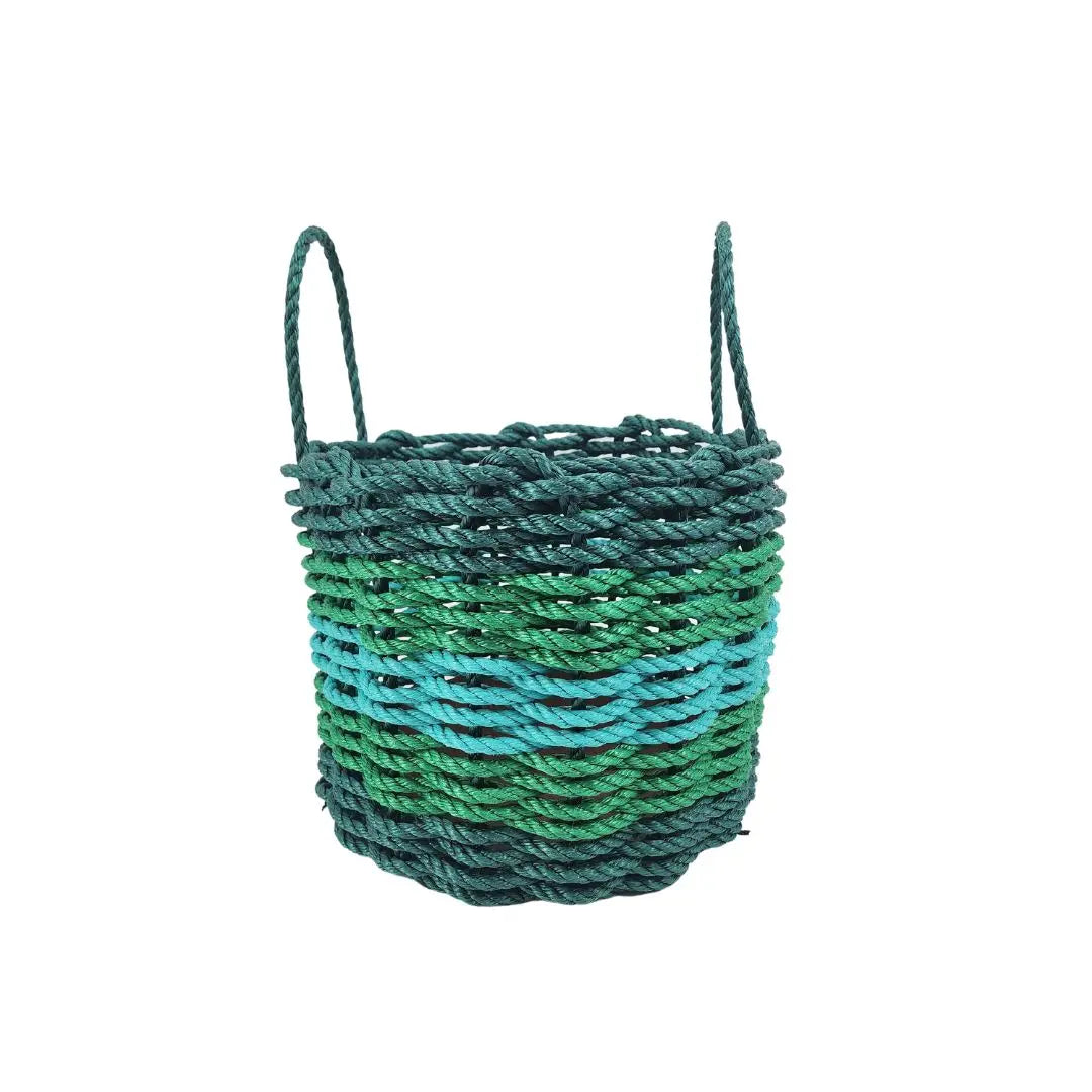 Five Stripe Rope Storage Basket in Hunter Green, Green, and Teal colors by Little Salty Rope