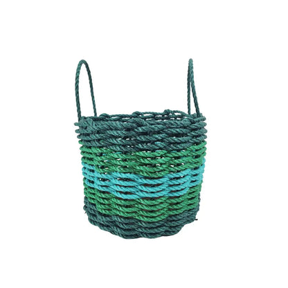 Five Stripe Rope Storage Basket in Hunter Green, Green, and Teal colors by Little Salty Rope