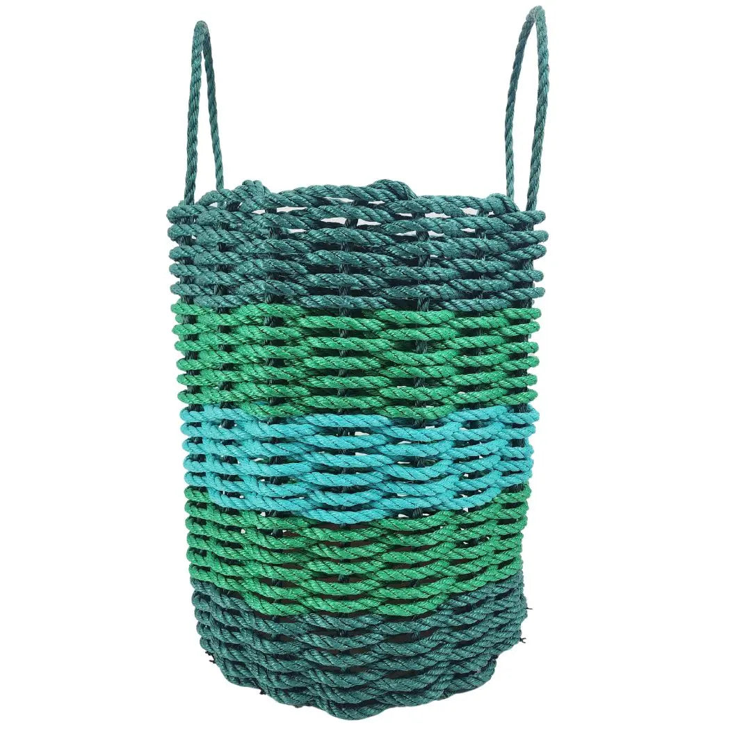 Five Stripe Rope Storage Basket in Hunter Green, Green, and Teal colors by Little Salty Rope