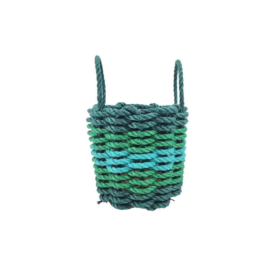 Five Stripe Rope Storage Basket in Hunter Green, Green, and Teal colors by Little Salty Rope