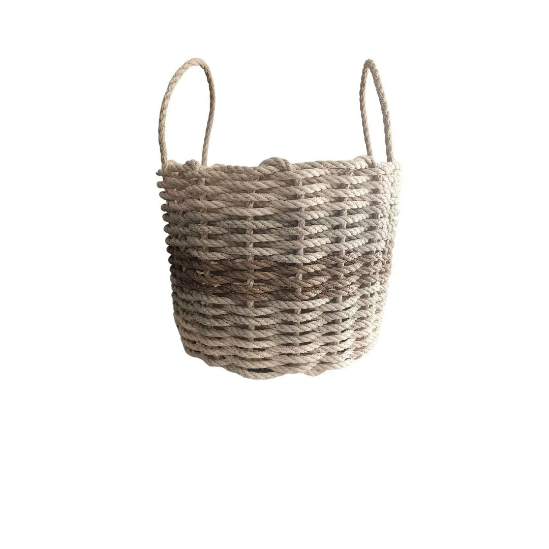 Five Stripe Rope Storage Basket in light tan, tan, and brown colors