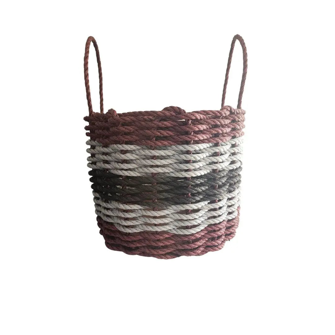 Five Stripe Rope Storage Basket in Burgundy, Gray and Black colors