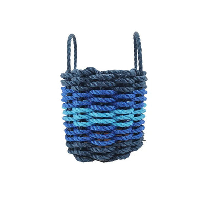 Five Stripe Rope Storage Basket in navy blue, blue, and light blue colors