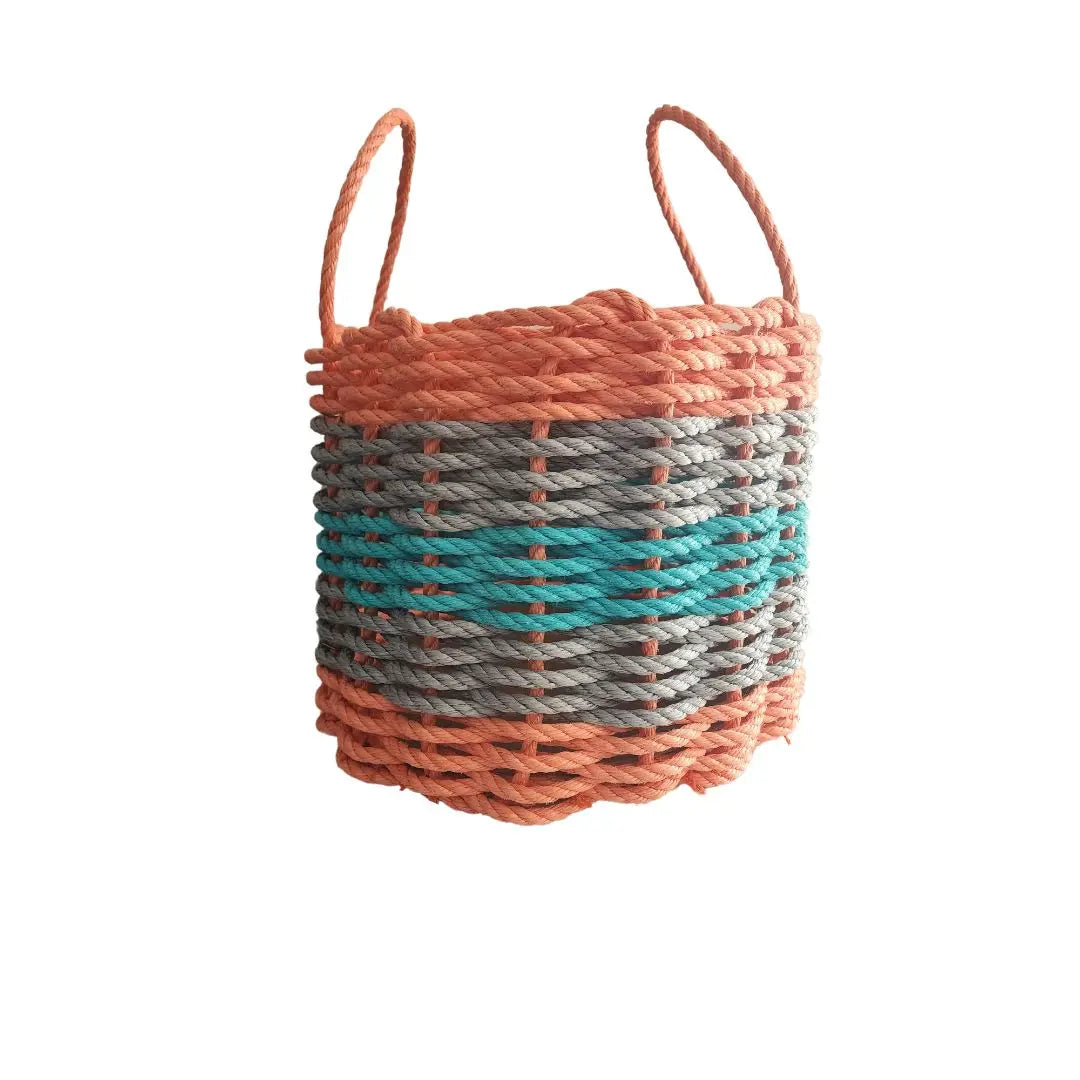 Five Stripe Rope Storage Basket in orange, gray, and teal colors