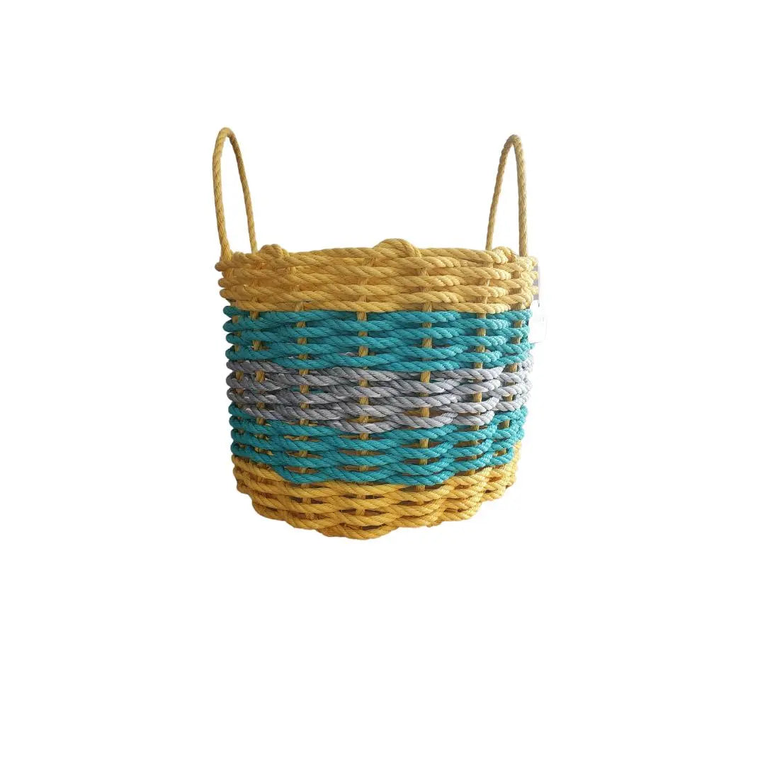 Five Stripe Rope Storage Basket in Yellow, Teal, and Gray by Little Salty Rope