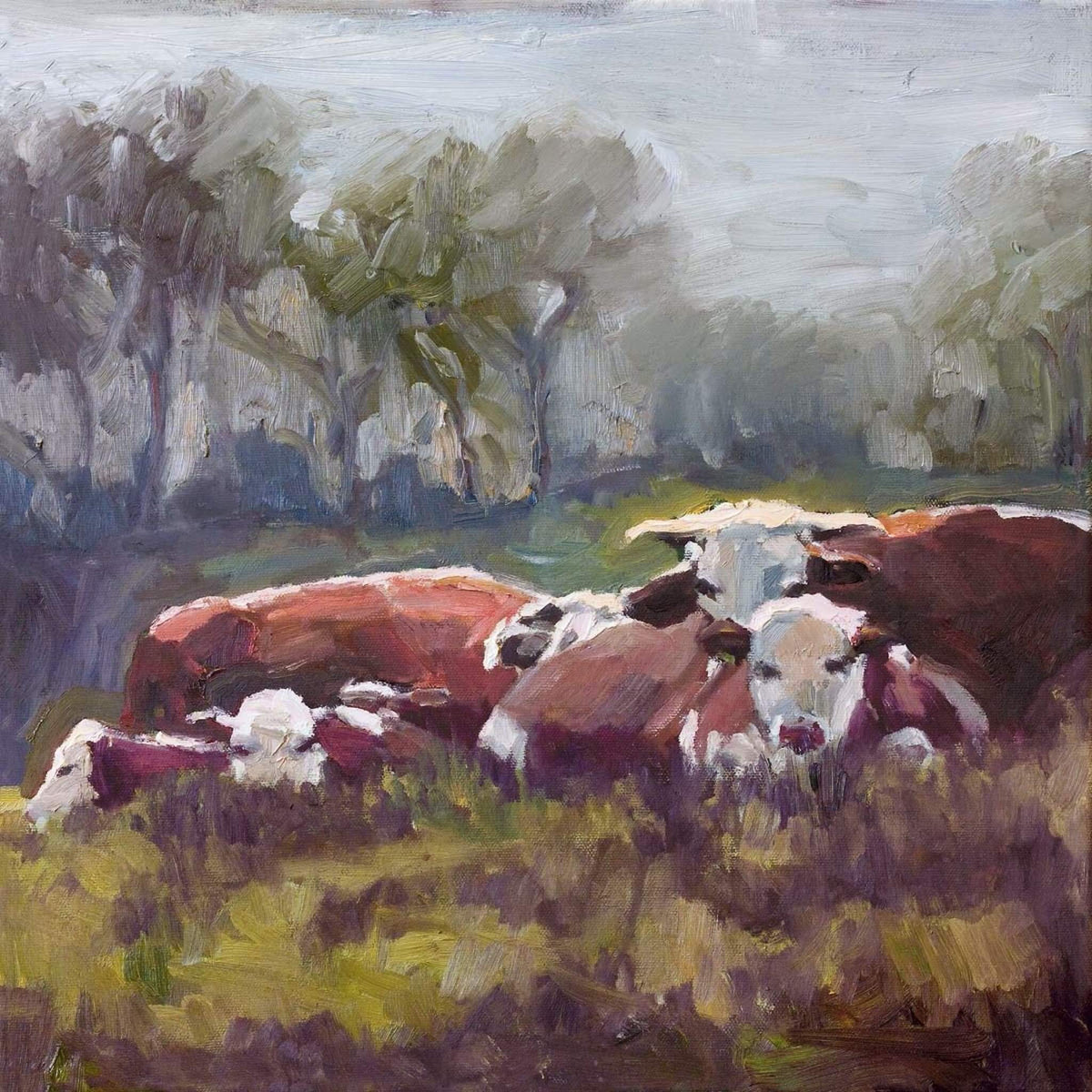 Five Cows Artist Enhanced Canvas Print by John Beard Collection - main product image for Resin Society