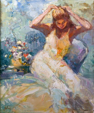 Fixing Her Hair Artist Enhanced Canvas Print by John Beard Collection - main product image for Resin Society
