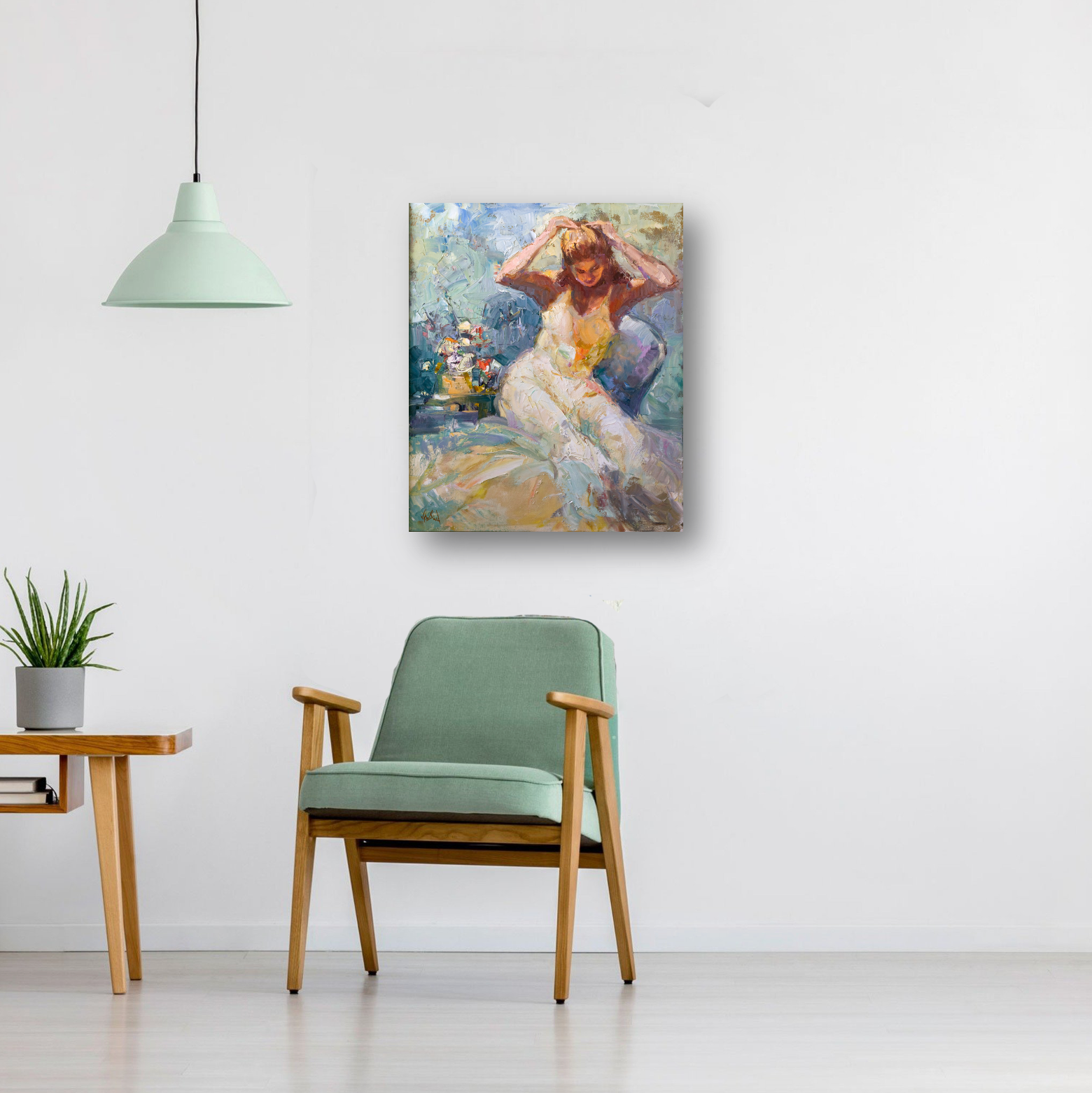 Fixing Her Hair Artist Enhanced Canvas Print by John Beard Collection - product image 2 for Resin Society